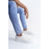 SLW166 Prestige Bağcıklı Cilt Kapitone Desenli Erkek Günlük Sneaker Ayakkabı CBT - Beyaz