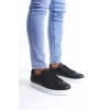 SLW166 Prestige Bağcıklı Cilt Kapitone Desenli Erkek Günlük Sneaker Ayakkabı CBT - Siyah