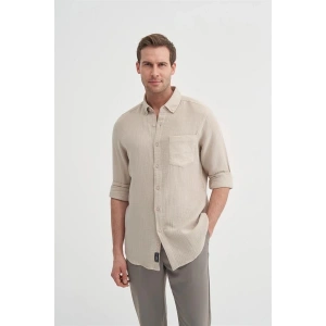 2024 Uzun Kollu Müslin Kumaş Erkek Gömlek Bej