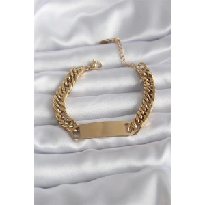316L Çelik Gold Renk İsim Yazılabilir Plaka Model Kadın Bileklik