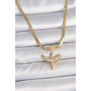 316L Çelik Gold Renk İtalyan Zincir Zirkon Taş Detaylı Mikail Model Kadın Kolye