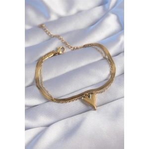 316L Çelik Gold Renk İtalyan Zincirli Kalp Model Bileklik