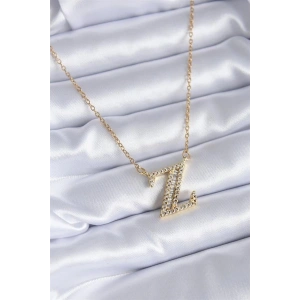 316L Çelik Gold Renk Z Harf Model Zirkon Taşlı Kadın Kolye