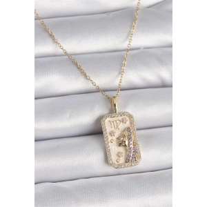 316L Çelik Gold Renk Zincir Başak Burcu Zirkon Taşlı Kadın Kolye