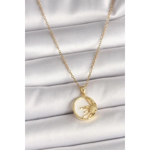 316L Çelik Gold Renk Zincir Beyaz Mineli Gün Batımı Model Kadın Kolye