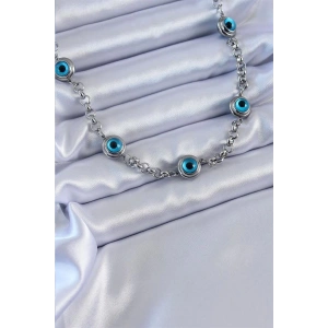 316L Çelik Gümüş Renk Nazar Boncuk Model Kadın Kolye