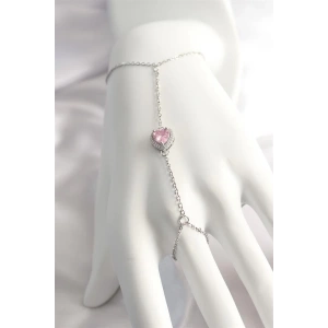 316L Çelik Gümüş Renk Pembe Zirkon Taşlı Kalp Şahmeran