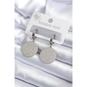 316L Çelik Gümüş Renk Pentagram İşleme Model Kadın Küpe