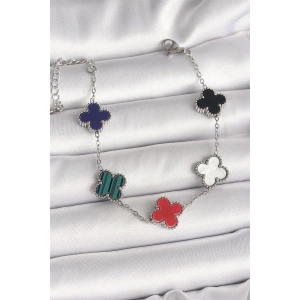 316L Çelik Gümüş Renk Renkli Yonca Model Kadın Bileklik