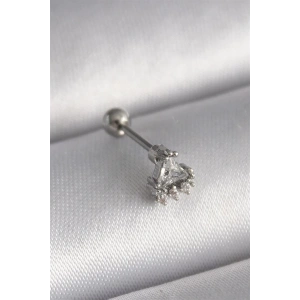 316L Çelik Gümüş Renk Üçgen Zirkon Taşlı Tragus Piercing