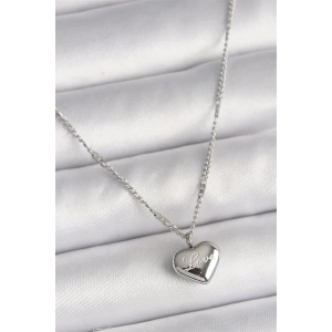 316L Çelik Gümüş Renk Zincir Love İşleme Kalp Figür Kadın Kolye