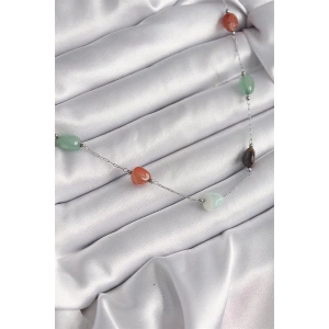 316L Çelik Gümüş Renk Zincir Renkli Doğaltaş Model Kadın Kolye