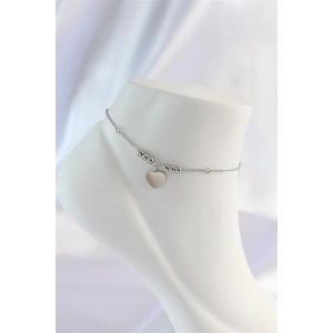 316L Çelik Gümüş Renk Zirkon Taş Detay Kalpli Halhal