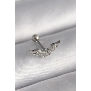 316L Çelik Gümüş Renk Zirkon Taş Detay Kanat Model Tragus Piercing