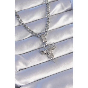 316L Çelik Gümüş Renk Zirkon Taşlı Anka Kuşu Model Kolye