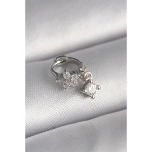 316L Çelik Gümüş Renk Zirkon Taşlı Çiçek Model Sallantı Detay Tragus Piercing