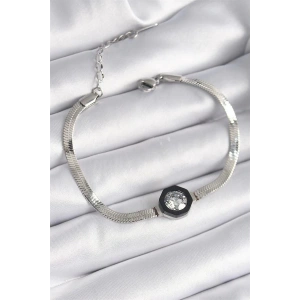 316L Çelik Gümüş Renk Zirkon Taşlı İtalyan Zincir Model Kadın Bileklik