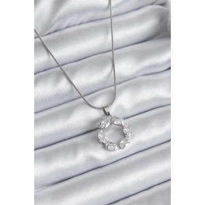 316L Çelik Gümüş Renk Zirkon Taşlı Kadın Kolye