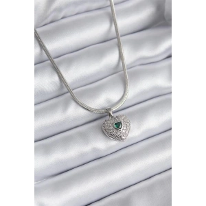 316L Çelik Gümüş Renk Zirkon Taşlı Kalp Model Kadın Kolye