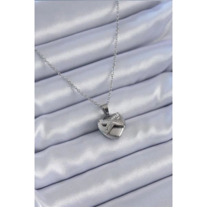 316L Çelik Gümüş Renk Zirkon Taşlı Kalp Model Kadın Kolye