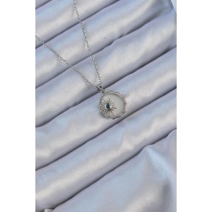 316L Çelik Gümüş Renk Zirkon Taşlı Mineli Kutup Yıldızı Kolye