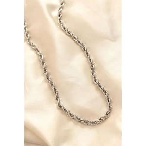 316L Çelik Kararmaz Gümüş Renk Kalın Burgu 60 cm Kadın Kolye