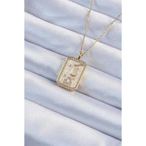 316L Çelik Zincir Altın Renk Zirkon Taşlı Çerçeveli Tarot Kolye