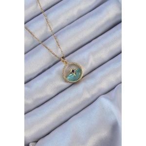 316L Çelik Zincir Altın Renk Zirkon Taşlı Deniz Görünüm Kutup Yıldızı Kolye