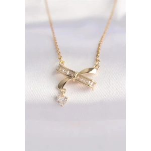 316L Çelik Zincir Altın Renk Zirkon Taşlı Kalp Detay Fiyonk Kolye
