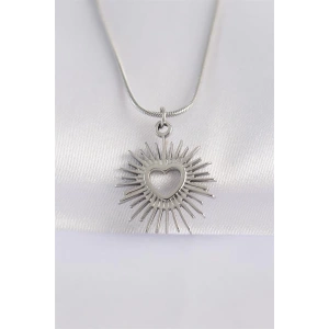 316L Çelik Zincir Gümüş Renk Kalp Güneşi Tasarımlı Kolye