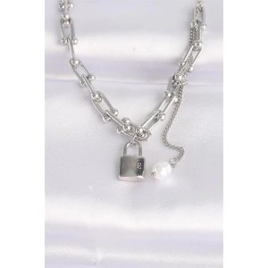 316L Çelik Zincir Gümüş Renk Zincirli Love Yazılı Kilit Kolye
