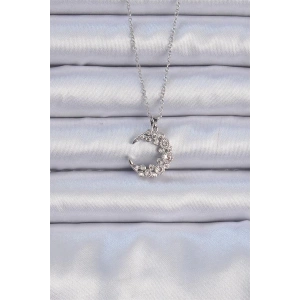 316L Çelik Zincir Gümüş Renk Zirkon Taşlı Ay Kolye