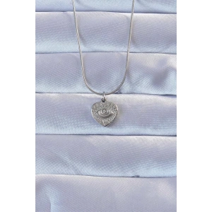 316L Gümüş Renk Zirkon Taşlı İşlemeli Göz Detay Kalp Kolye