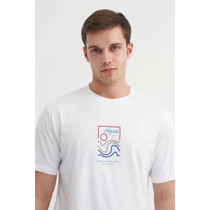 4188 Bisiklet Yaka Baskılı Erkek T-Shirt Beyaz
