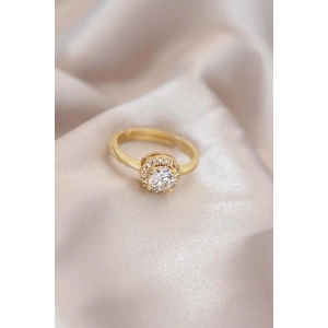 Ayarlamalı Altın Renk Metal Zirkon ve Kristal Taşlı Oval Model Yüzük