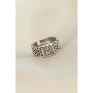 Ayarlamalı Gümüş Renk Kare Zirkon Taşlı Yüzük