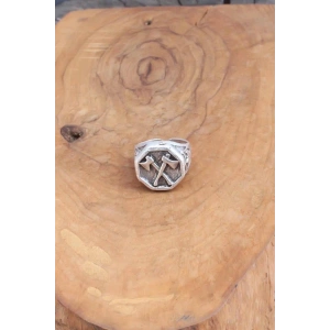 Balta Desenli Gümüş Renk Ayarlanabilir Erkek Yüzük