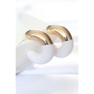 CCB Beyaz Gold Çift Renk Küpe