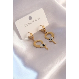 Çelik Gold Renk Yılan Figür Zirkon Taş Detay Kadın Küpe