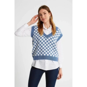 Dama Desenli Örme Oversıze Kadın Triko