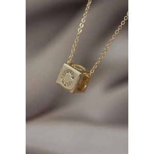 Gold Renk Zirkon Taşlı Küp Model C Harfli Kolye