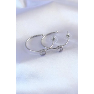 Gümüş Renk Zirkon Taşlı Kadın Küpe