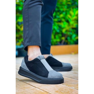 Kb-007  Kuback Siyah Gri Siyah Yüksek Taban Tek Bant Bağcıksız Günlük Erkek