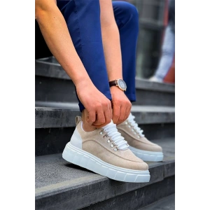 KB-X10 Kuback Bej Süet Beyaz Yüksek Taban Günlük Spor Ayakkabı