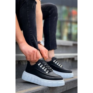 KB-X10 Kuback Siyah Cilt  Beyaz Yüksek Taban Günlük Spor Ayakkabı