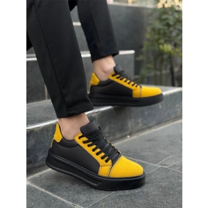 KB-X46 Kuback Siyah Sarı Yüksek Siyah Taban Günlük Spor Ayakkabı