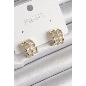 Pirinç Gold Renk Çift Sıra Zirkon Taşlı Kadın Küpe