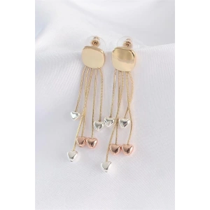 Pirinç Gold Renk Düz Plaka Renkli Kalp Detay Küpe