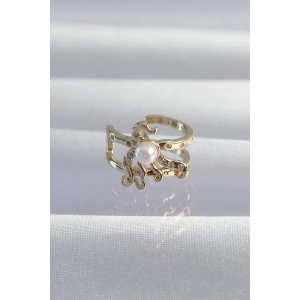 Pirinç Gold Renk İncili Ahtapot Earcuff Küpe