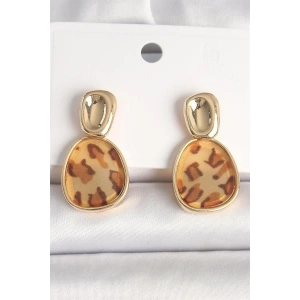 Pirinç Gold Renk Sallantı Leopar Desen Kare Model Kadın Küpe